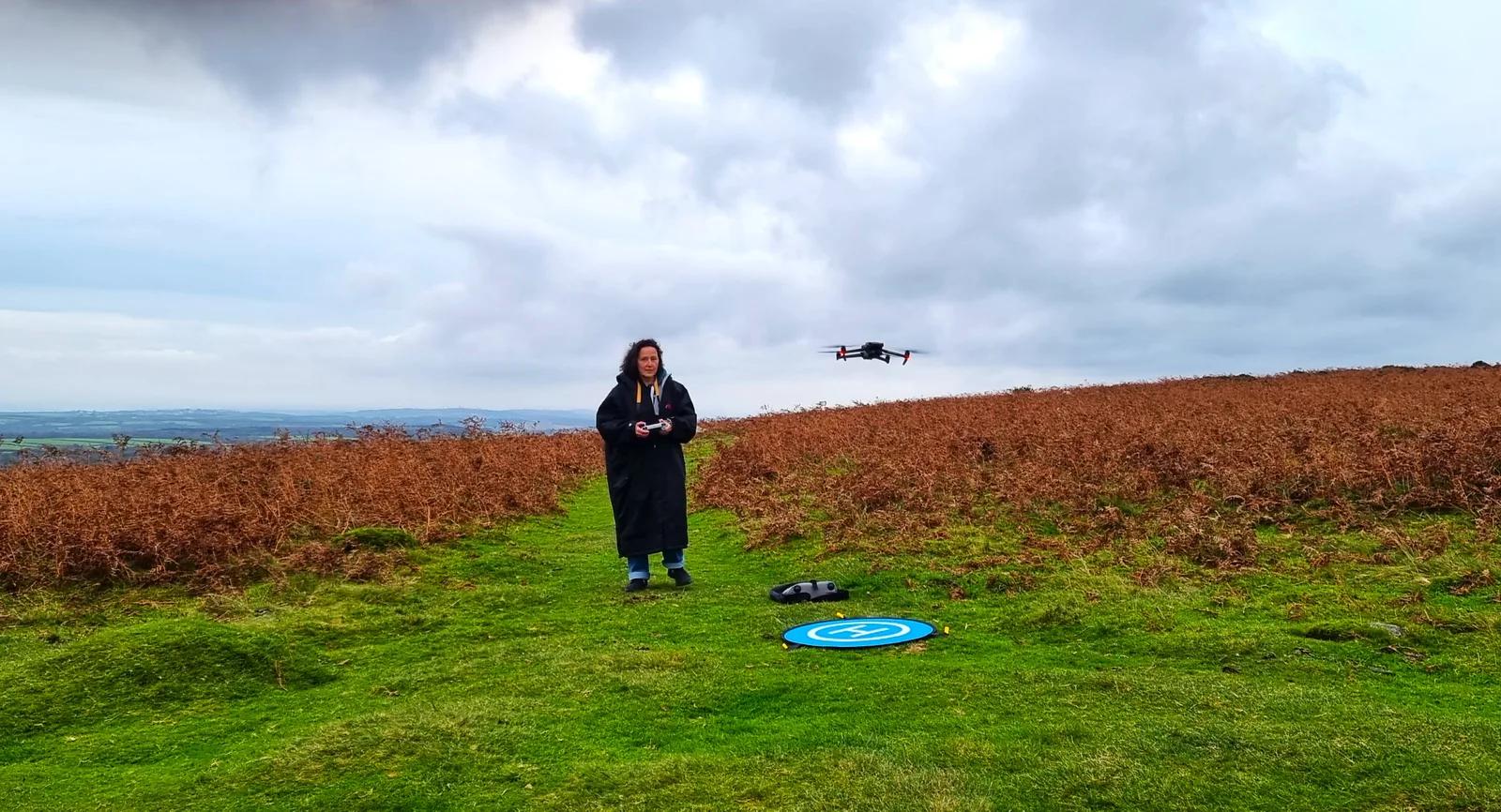Flying the drone over Cefn Bryn to capture Arthur’s Stone from the air