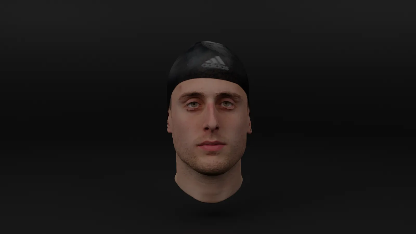 Photoreal 3D head scan of an elite swimmer wearing an Adidas swim cap