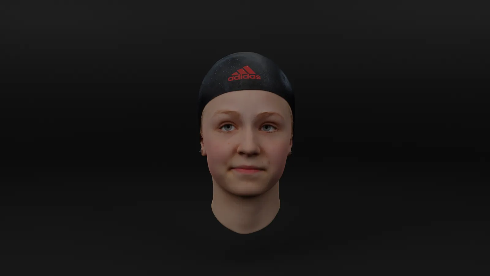 Photoreal 3D head scan of an elite swimmer wearing an Adidas swim cap