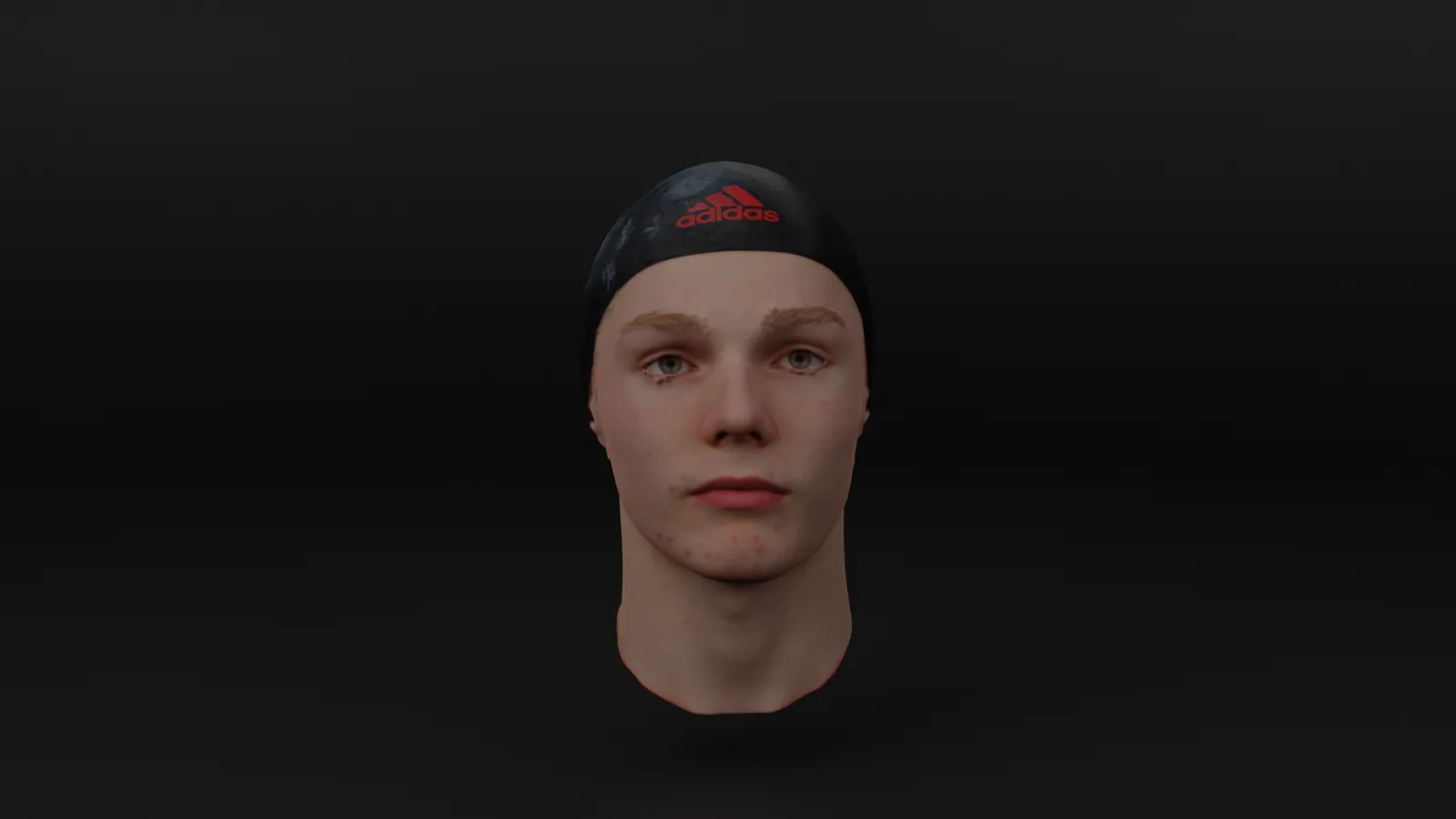 Photoreal 3D head scan of an elite swimmer wearing an Adidas swim cap