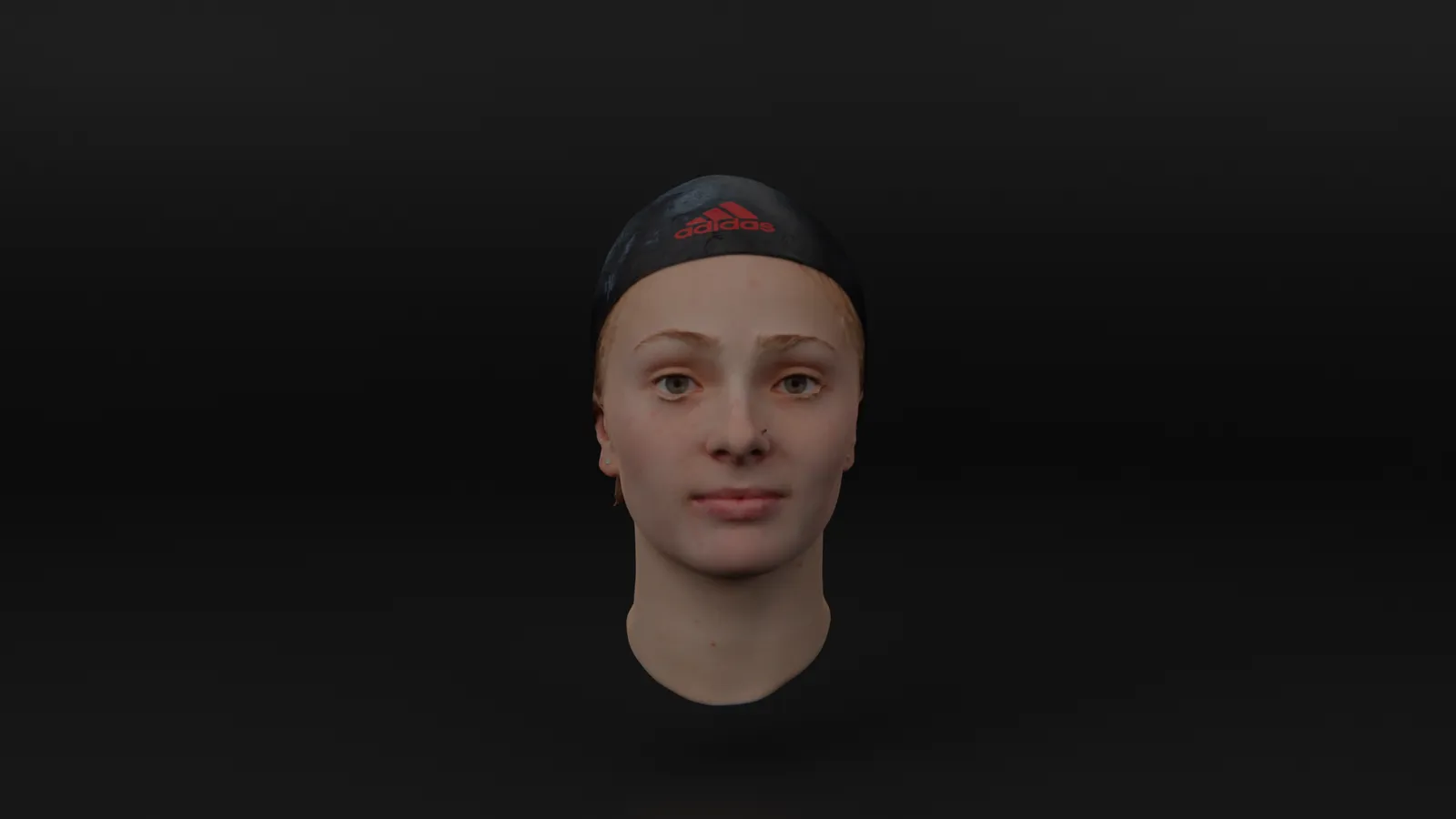 Photoreal 3D head scan of an elite swimmer wearing an Adidas swim cap