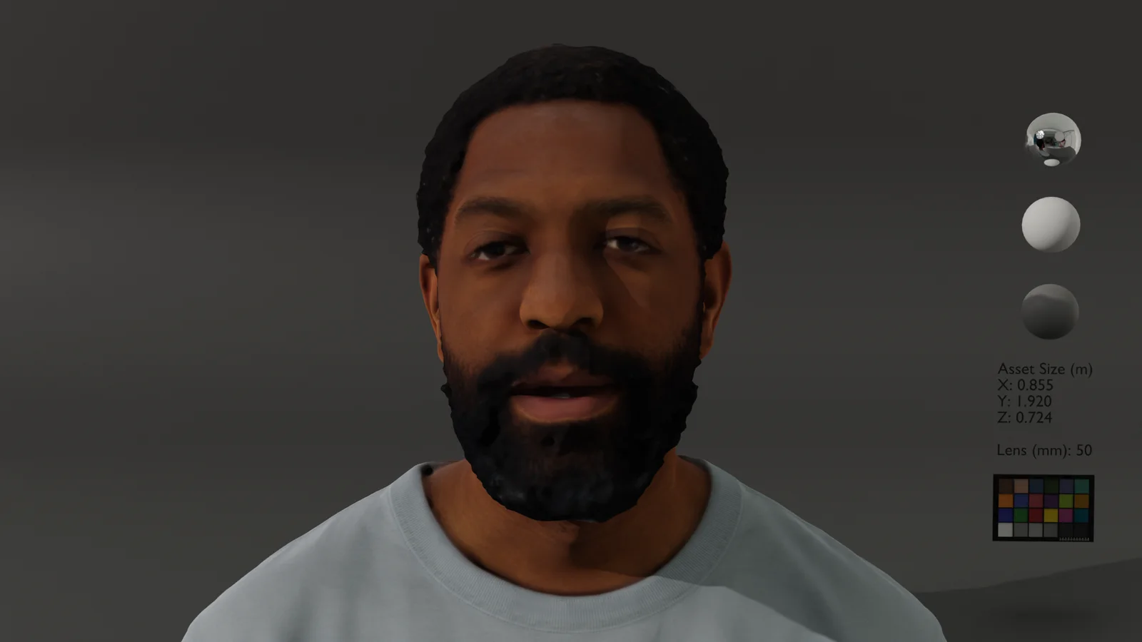 Head and shoulders digi-double render of Jonathan