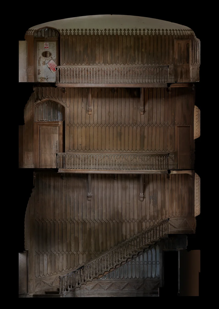 Orthographic projection through the spiral staircase, first view