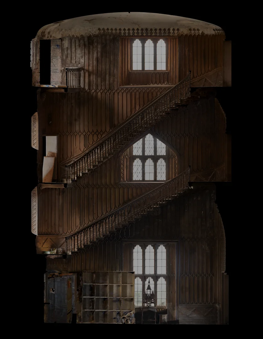 Orthographic projection through the spiral staircase, second view