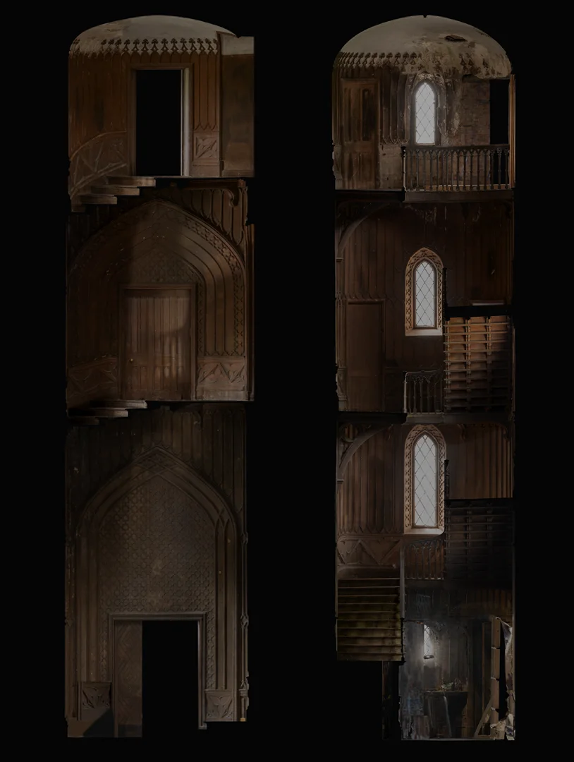 Orthographic projection through the spiral staircase, third view