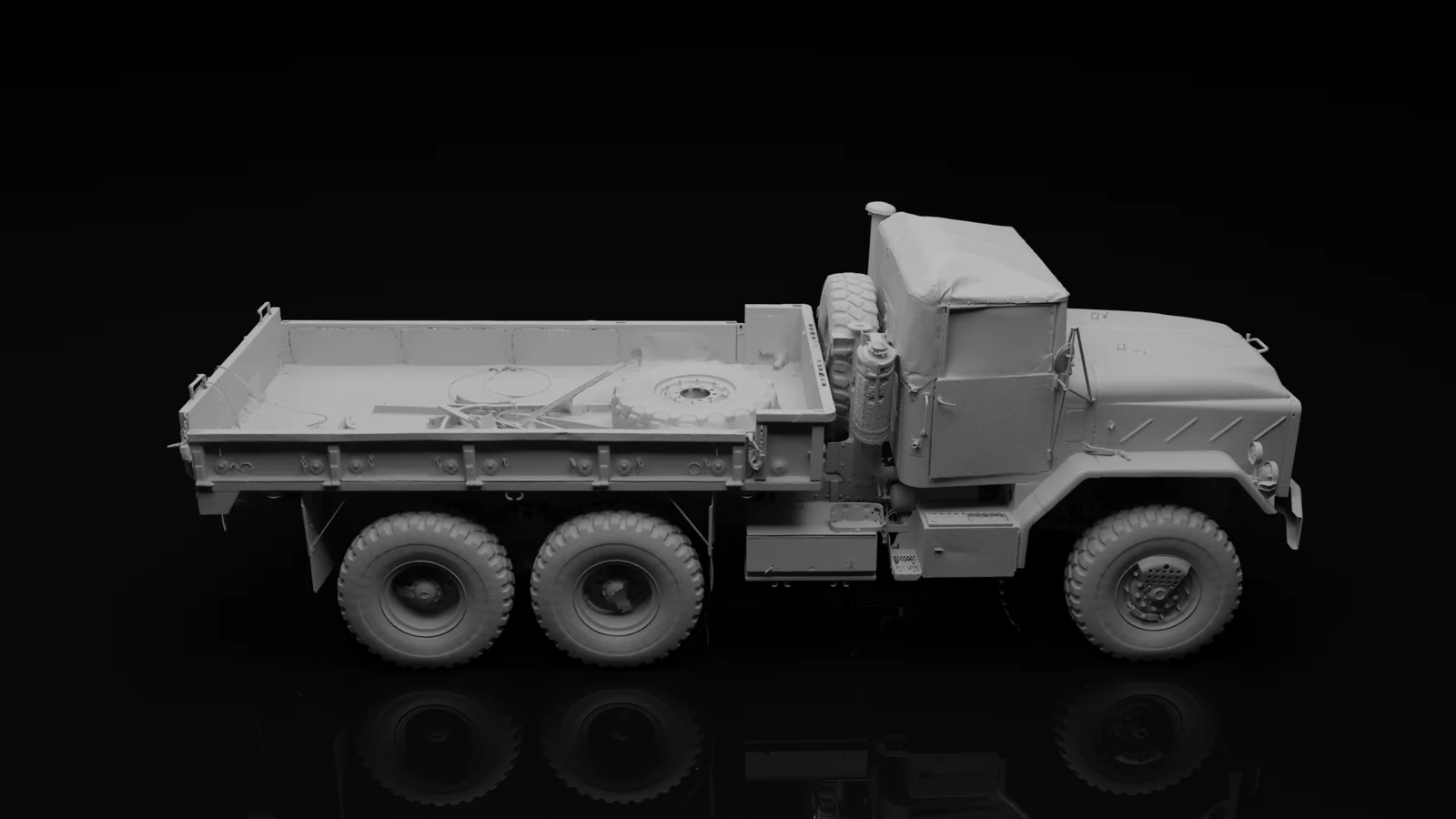 Untextured clay render of the M939 army truck showing the captured geometry