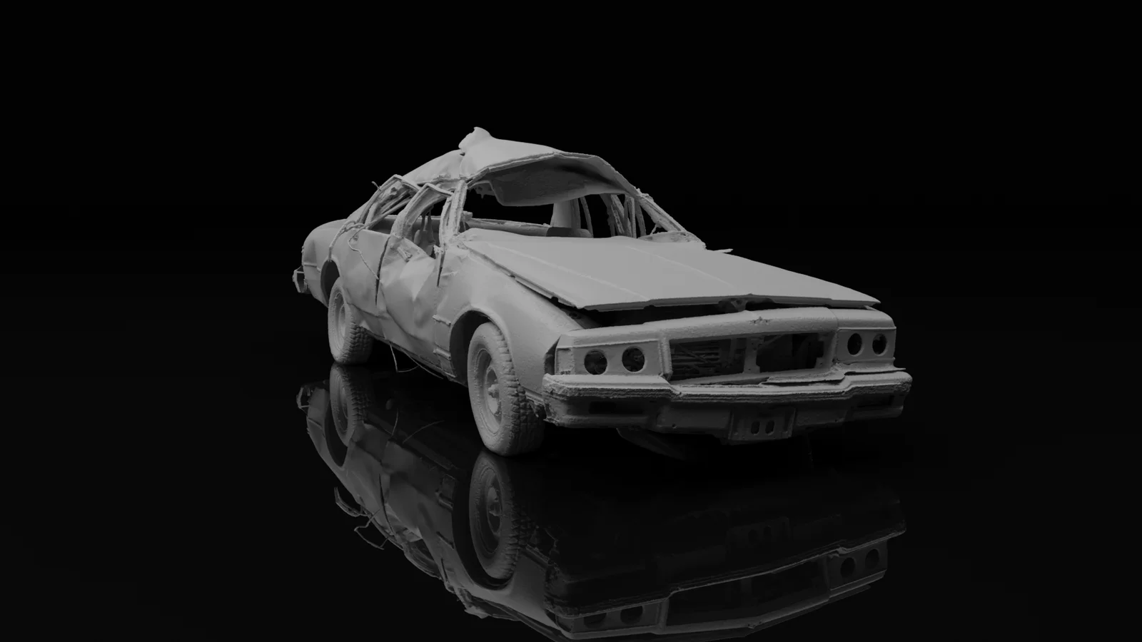 Untextured clay render of the Chevrolet sedan showing the captured geometry