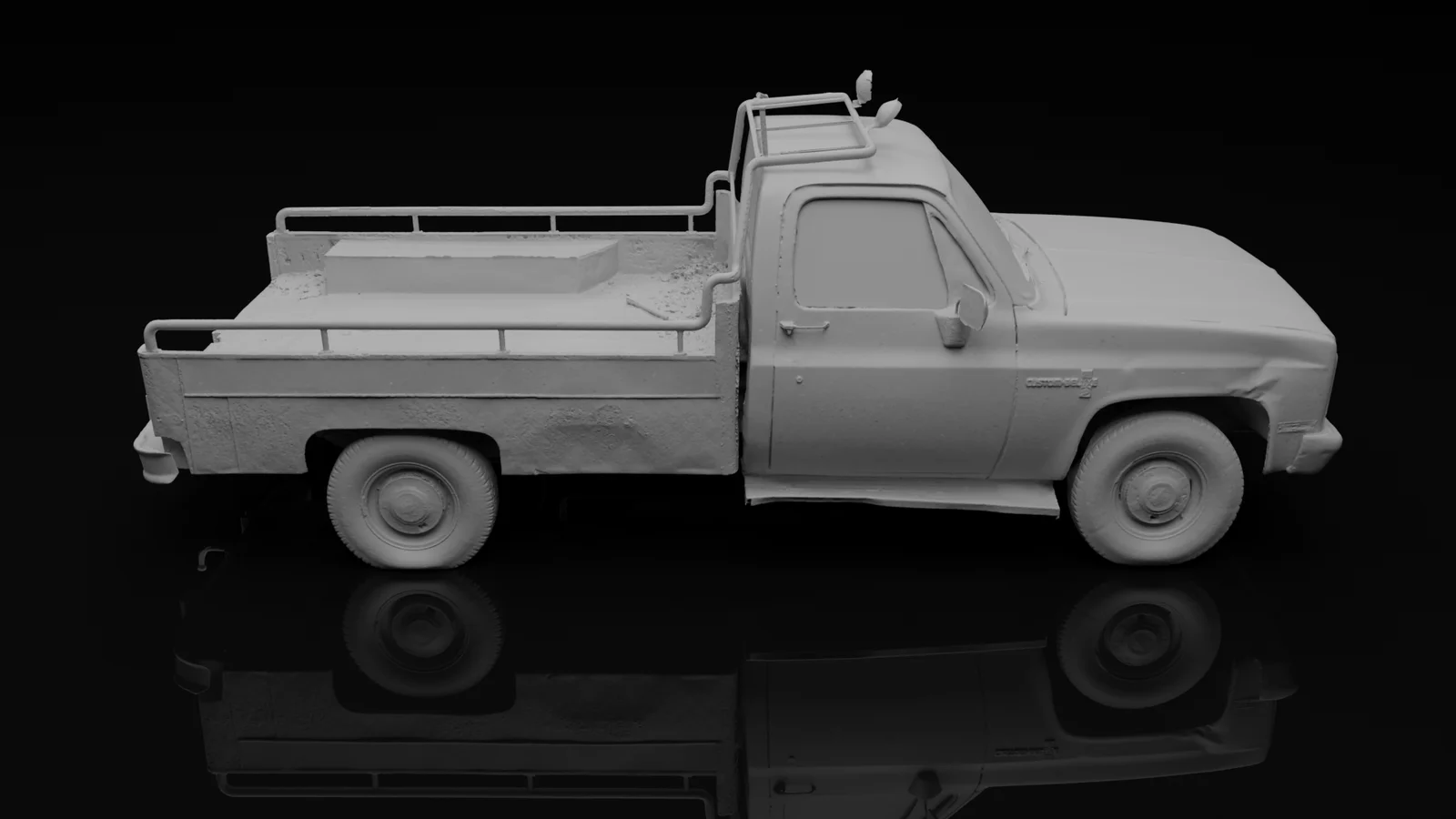 Untextured clay render of the Chevrolet pickup showing the captured geometry