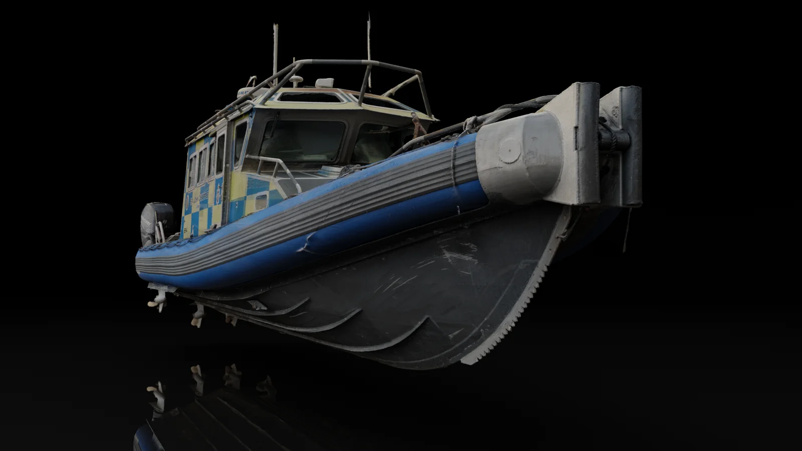 Bow three-quarter render of the police launch