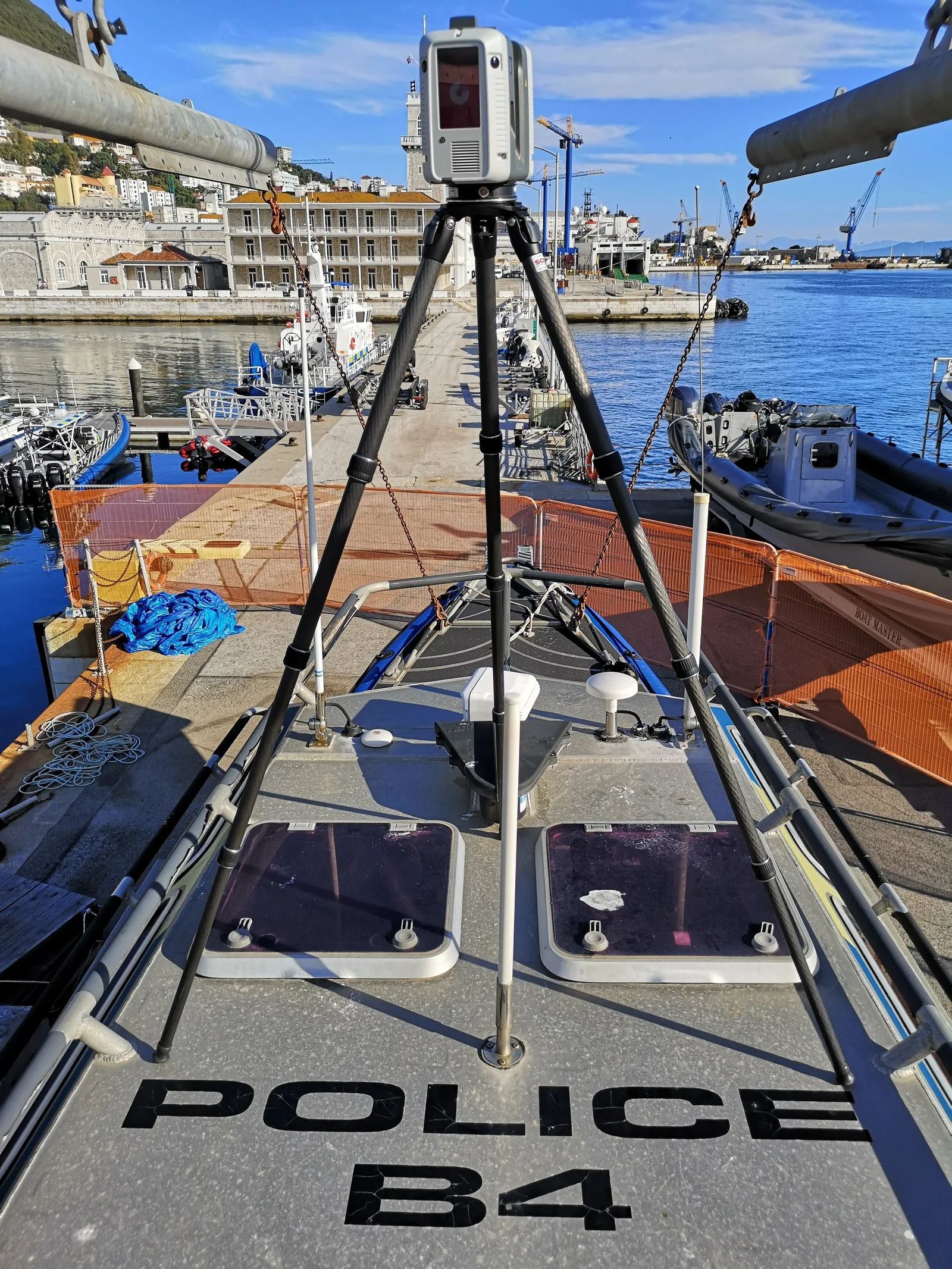 Scanner mounted on the deck of the Police B4 vessel