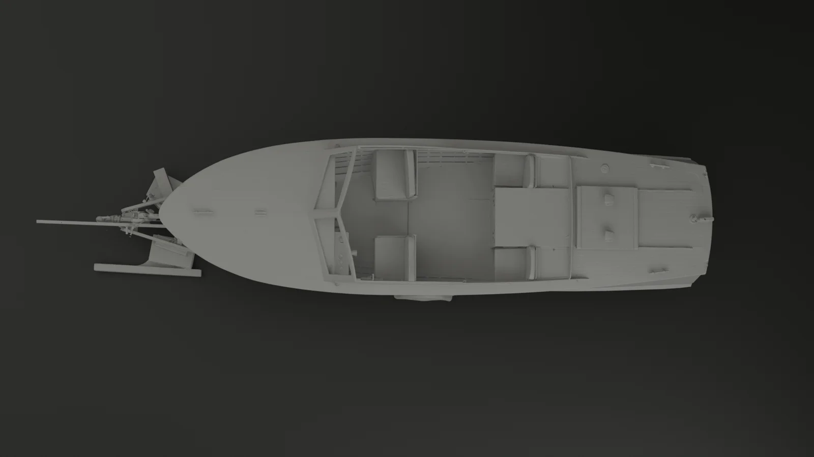 Untextured clay render of the speedboat from above