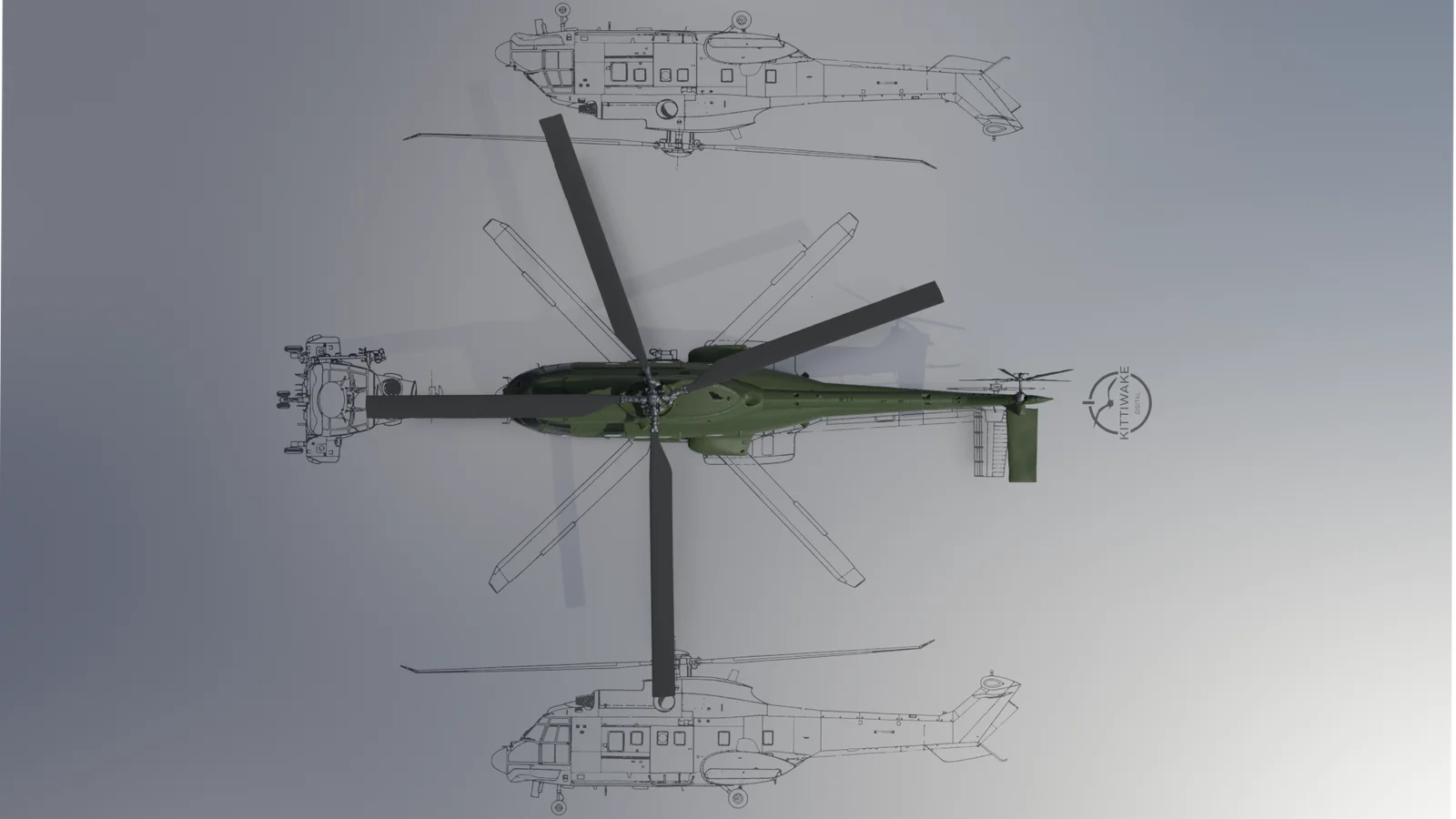 Plan view of the Puma model laid over the original engineering drawings