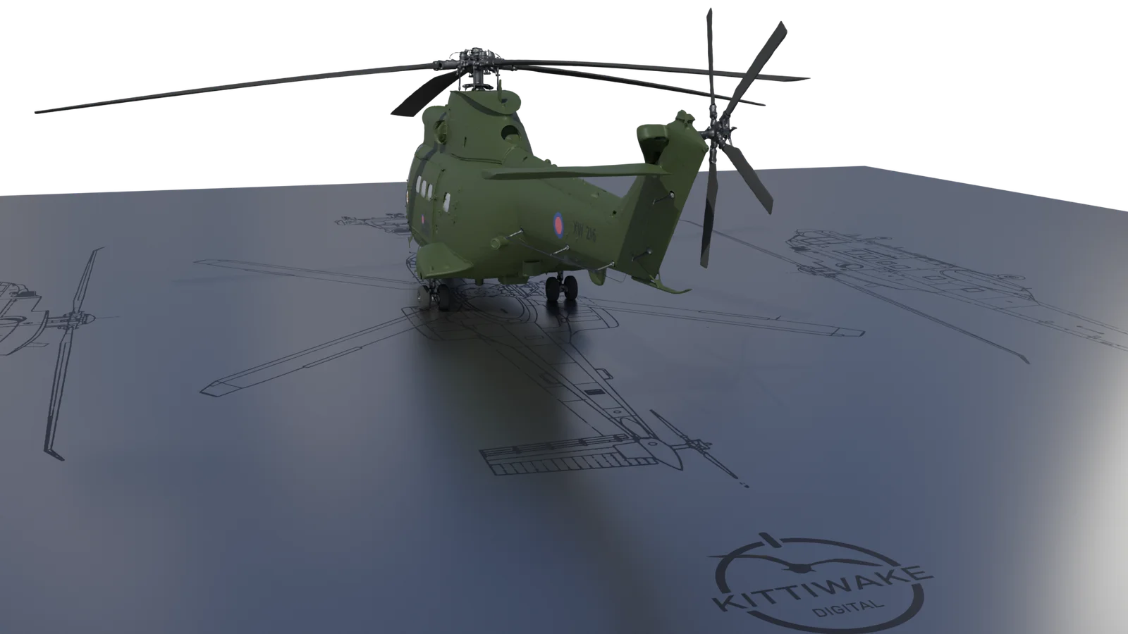 High-angle render showing the rotor layout