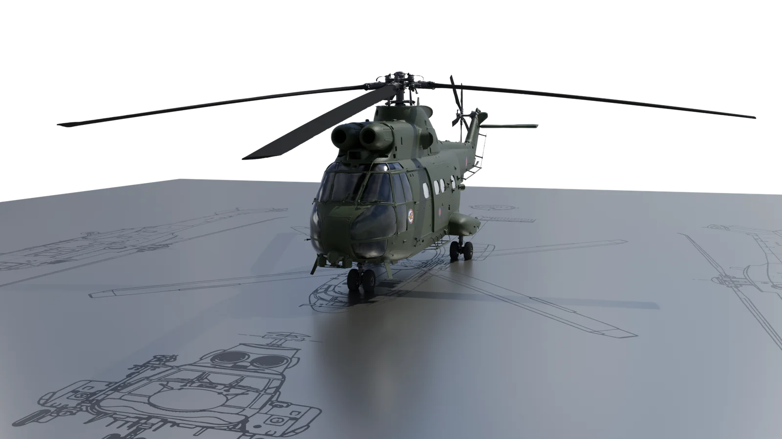Three-quarter render of the aircraft on the drawings