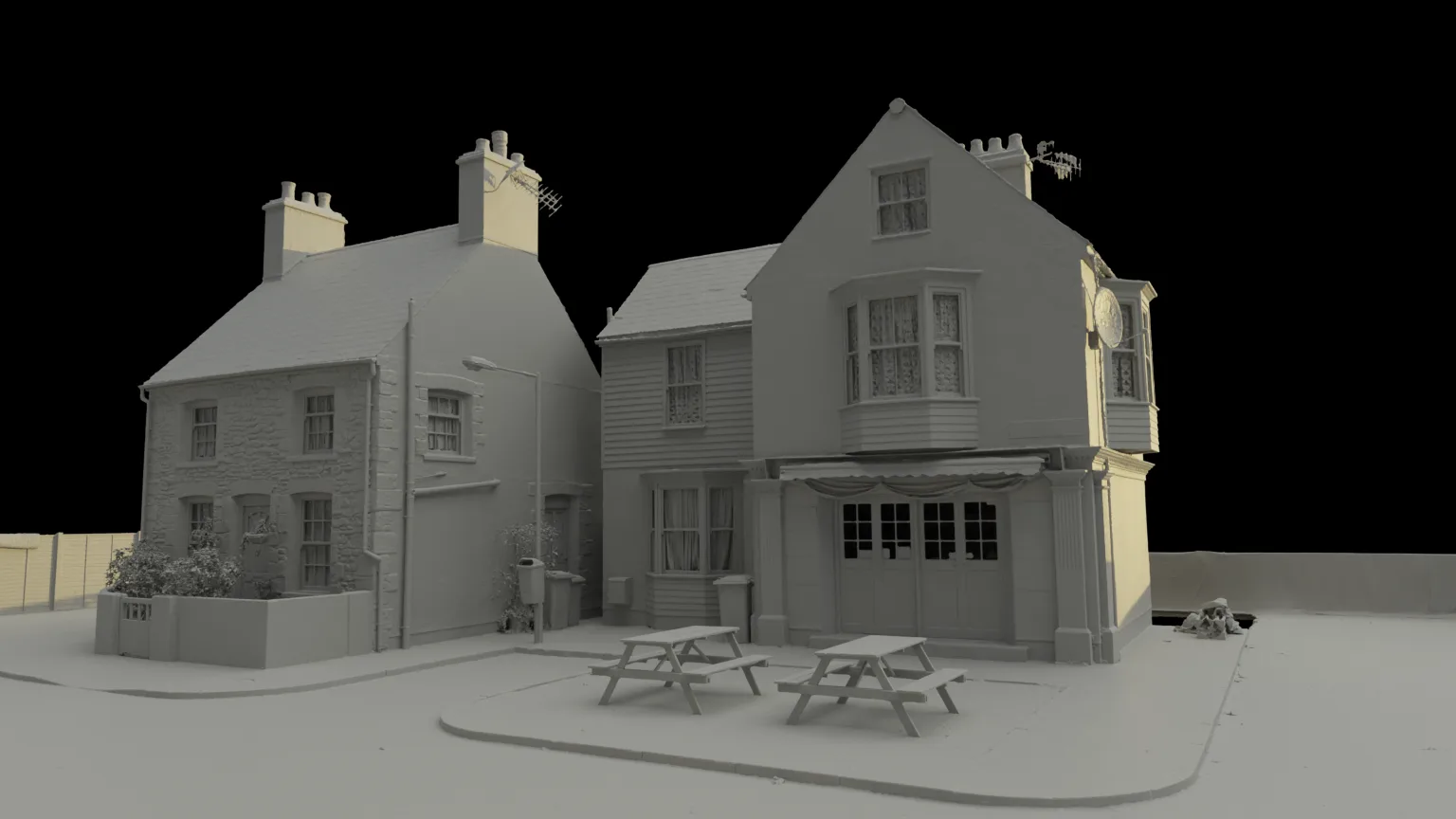 Untextured render of the Dragon Studios set built for Under Salt Marsh