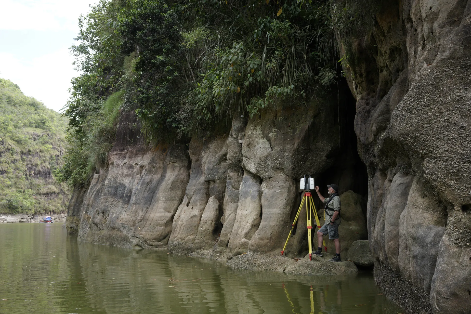 Duncan scanning at a remote river cave location
