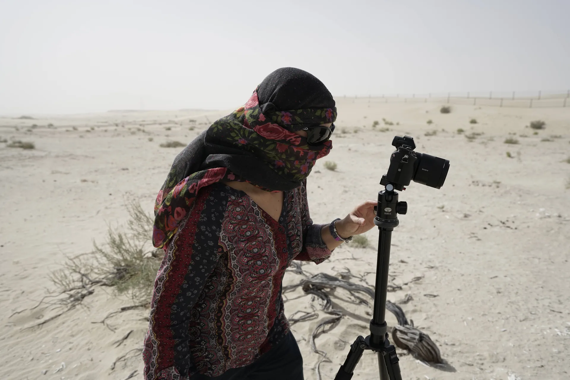 Jandira operating photogrammetry camera in the desert